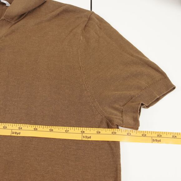 NWT Zara Cotton Linen Lyocell Soft Brown Knit Short Sleeve Polo Mens Sz L - Picture 3 of 7